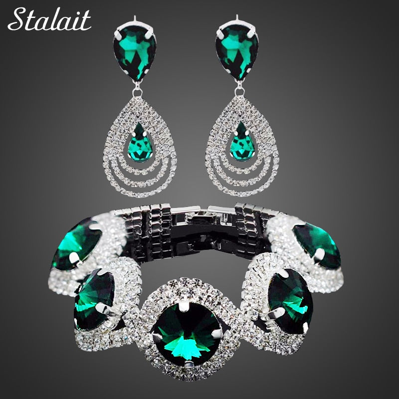 2021 Wedding Bridal Jewelry Sets For Women Rhinestone Crystal Jewelry Set Bracelet Earrings Female Set 2 Pcs Indian Accessories