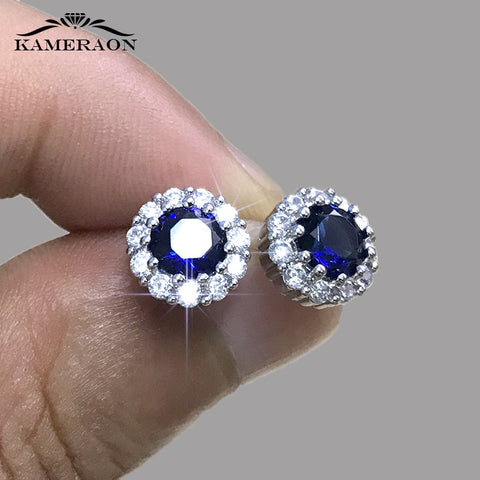 Women's Earrings Chamomile Dorea Fashion Geometry Studs Zirconia Earrings Cute Blue Stone Minimalism Piercing Earrings for Wife