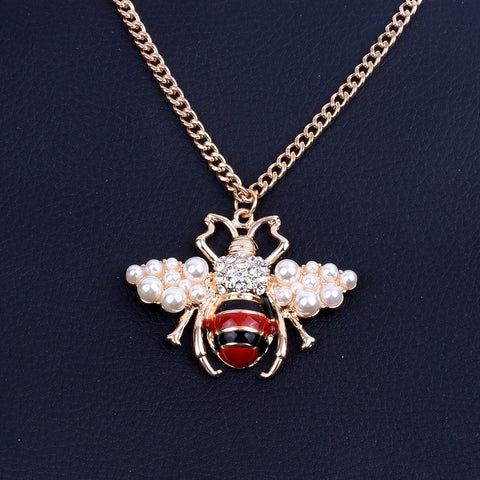 New Fashion Women Bee Pearl Crystal Necklace Jewelry Clothing Accessories Chain Alloy Non-oxidizing Necklace