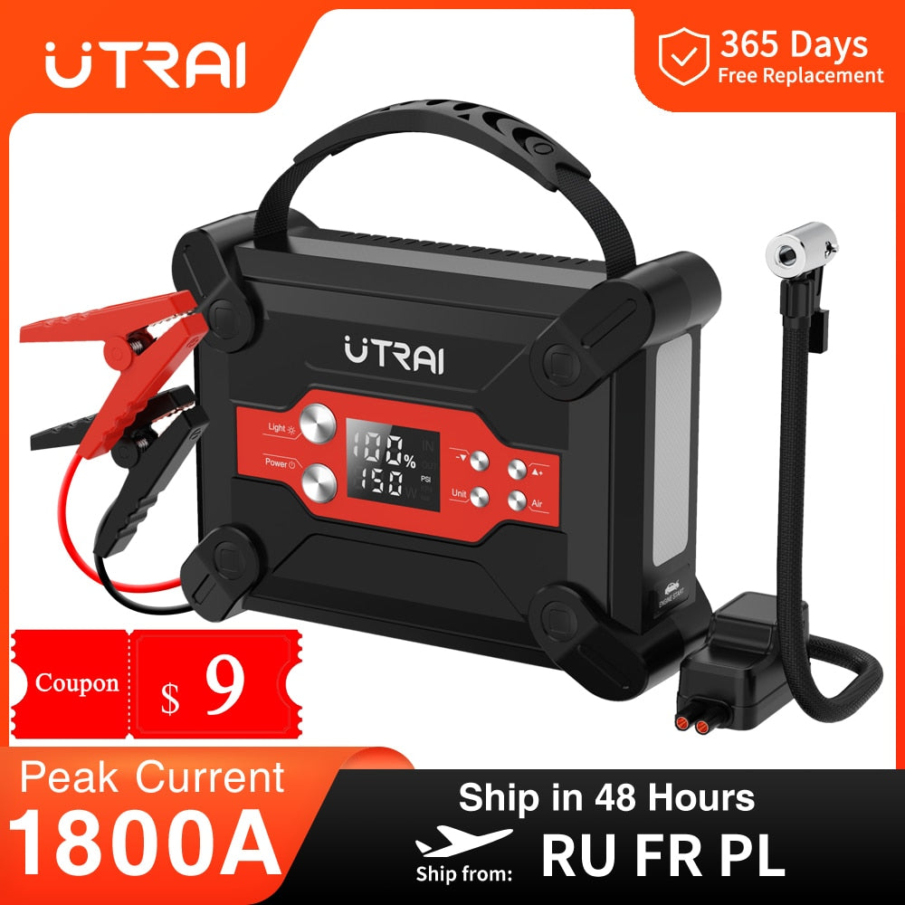 UTRAI 1800A Jump Starter 4 in 1 Air Compressor Power Bank Portable Battery For Car Emergency Booster Starting Device