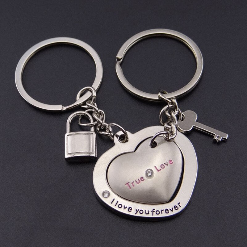 1 Pair New Love Heart Lock Key Chain Ring Keyring Keyfob Lover Couples Valentine Day Gift Women Men Keychain Jewelry