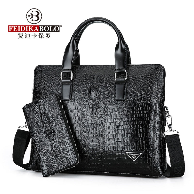 FEIDIKABOLO Crocodile Men's Briefcase Luxury Black Men Handbags Messenger Bags PU Leather Man Bags Business Casual Shoulder Bag