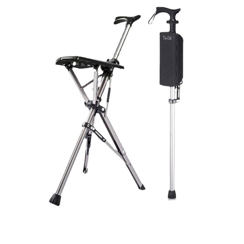 Folding Crutch Chair Elderly Hand Stool Light and Portable Delta Chair Can Sit Non-Slip Walking Stick