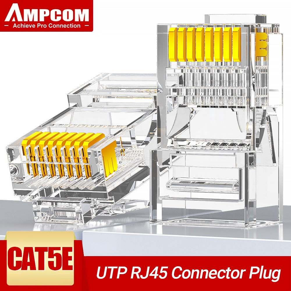 AMPCOM CAT5e RJ45 Connector 8P8C Modular Ethernet Cable RJ 45 Ends Ethernet Cable Crimp Connectors UTP Network Plug