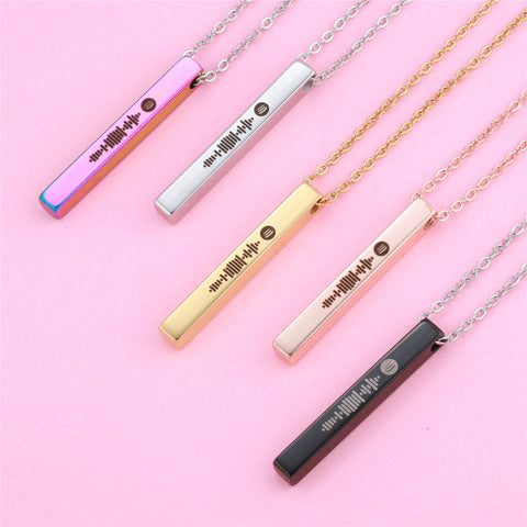 Personalized Music Spotify Code Necklace Men and Women Stainless Steel Laser Engraved Bar Necklace