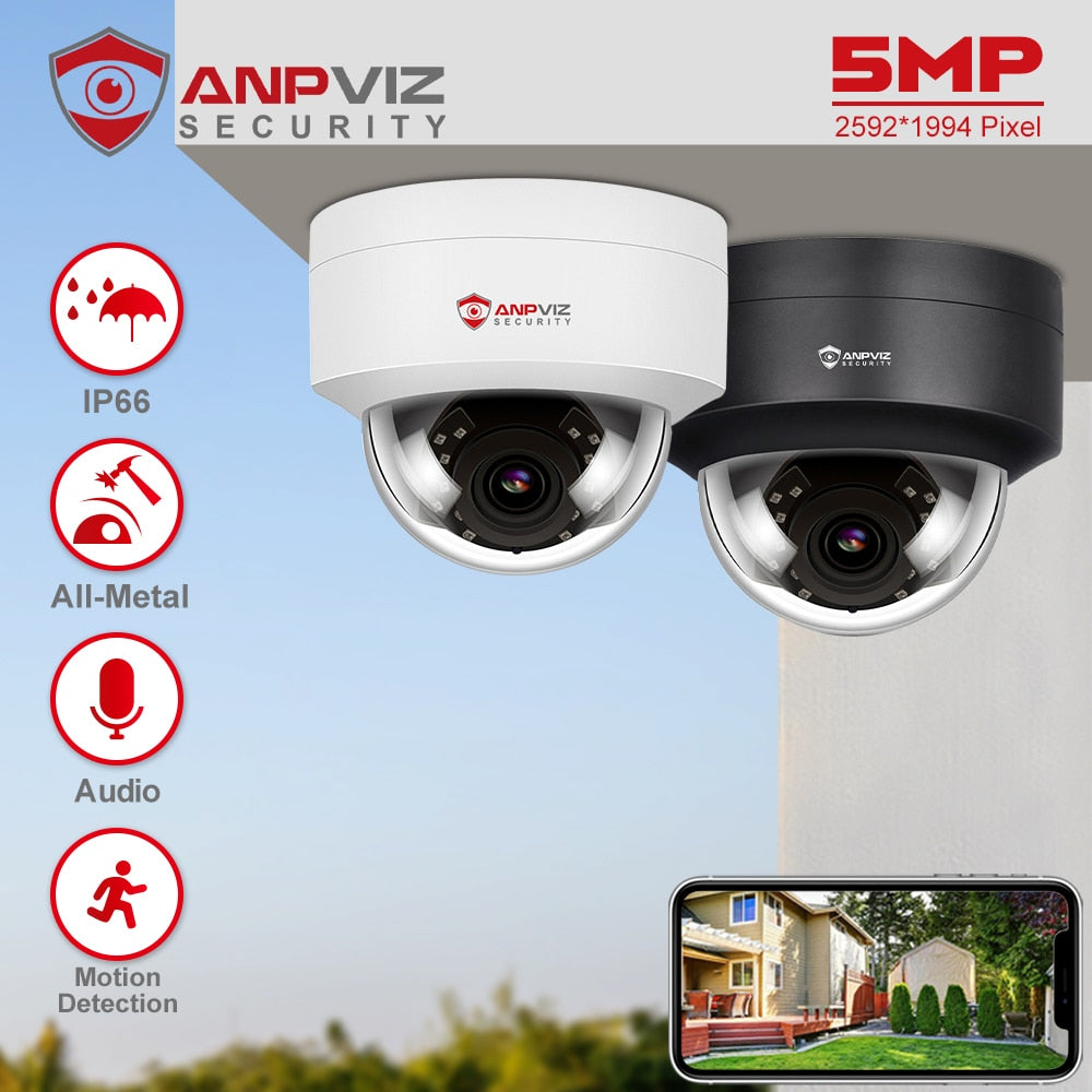 Anpviz 5MP IP Camera Outdoor POE Dome Security Protection Built-in Microphone IP66 IR 30m CCTV Video Camera H.265 Danale APP P2P