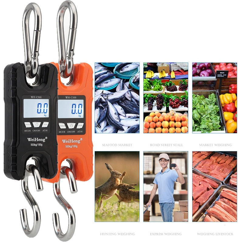 150/200/500kg Crane Scale Heavy Duty Hanging Weighting Hook Steelyard Portable LCD Electronic Digital Industrial Crane Scale