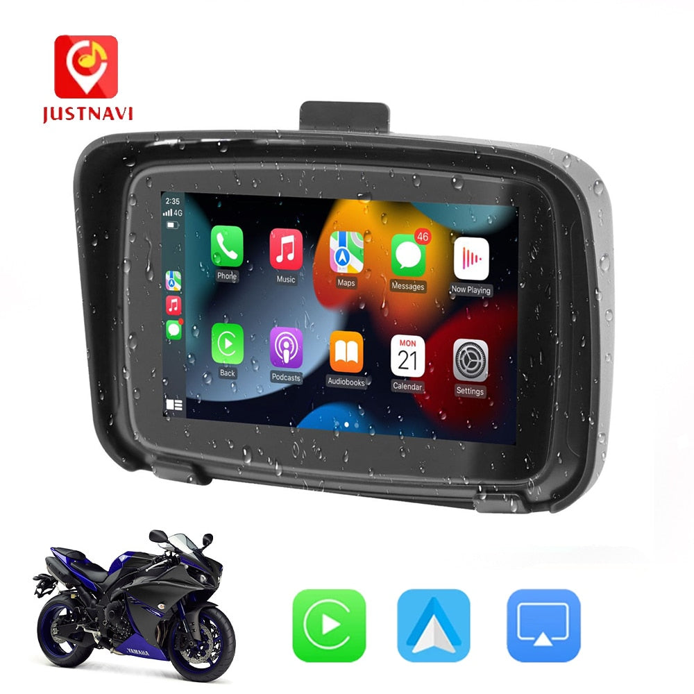 JUSTNAVI 5 Inch Portable GPS Navigation Motorcycle Waterproof Display Moto Wireless Apple Carplay Android Auto IPS Screen IPX7