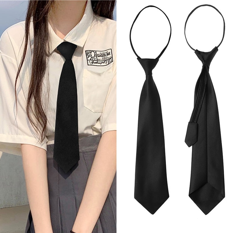 Unisex Black Simple Clip on Tie Security Tie Uniform Shirt Suit Neckties Steward Matte Funeral Lazy Neck Ties Men Women Students