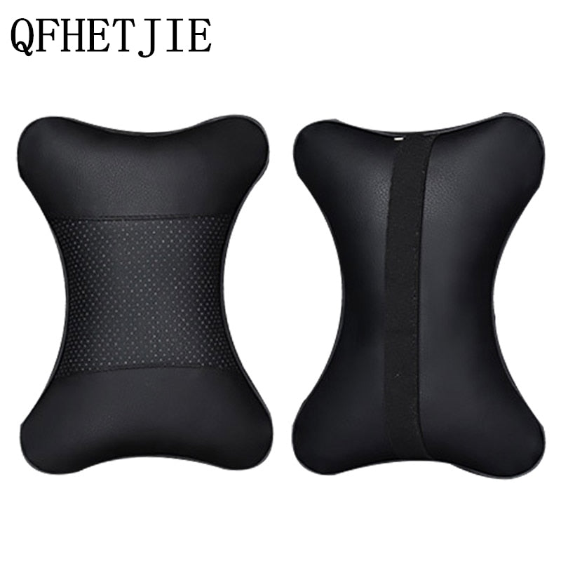 2pcs Car Neck Pillow  Double-sided PU Leather Perforating Design Hole-digging Car Headrest pillow Auto Safety Accessories