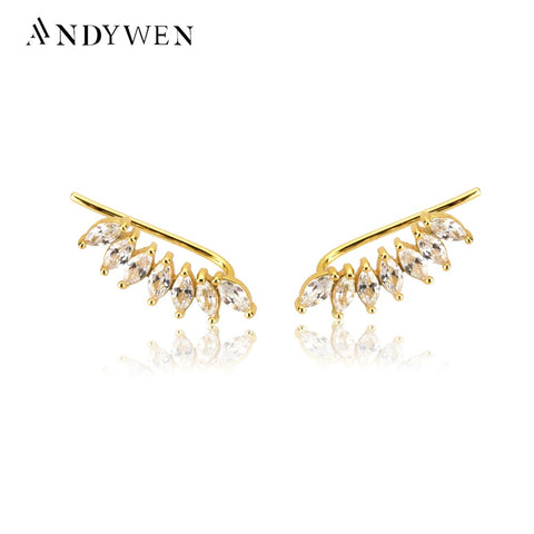 ANDYWEN 925 Sterling Silver Clear Zircon Ovals Stud Earring Thread Pin Crystal Climber Women Luxury Circle Party Jewelry