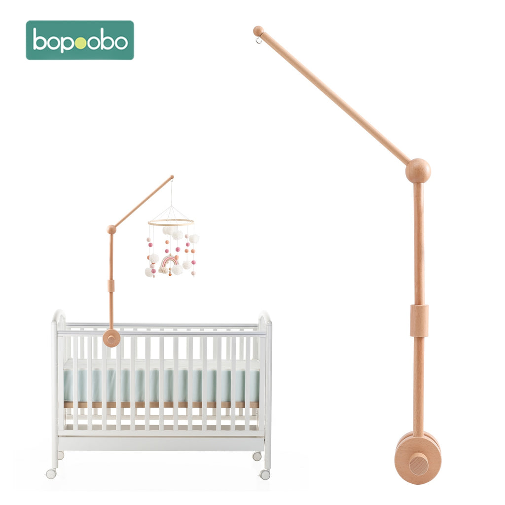 Bopoobo New Baby Wooden Bed Bell Bracket Mobile Hanging Rattles Toy Hanger Baby Crib Mobile Bed Bell Wood Toy Holder Arm Bracket