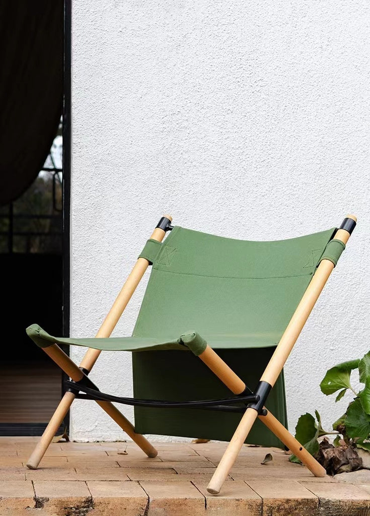 Outdoor Camping Solid Wood Kermit Folding Stick Stick Chair Portable Backrest Beach Balcony Cotton Hemp Lounge Beach Chair