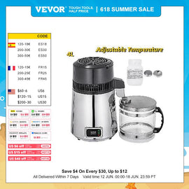 VEVOR 4L Water Distiller Filter Machine Distilled Distillation Purifier Moonshine Apparatus DIY Dispenser Kit for Home Appliance