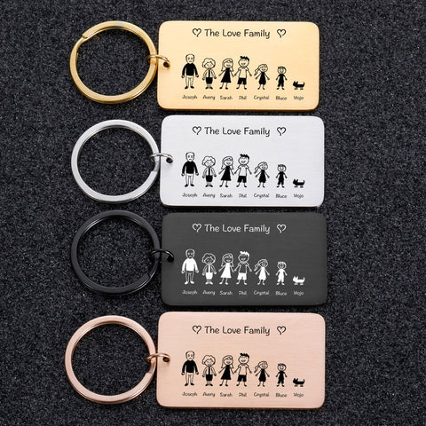 Love Cute Keychain Engraved Family Gifts for Parents Children Present Keyring Bag Charm Families Member Gift Key Chain