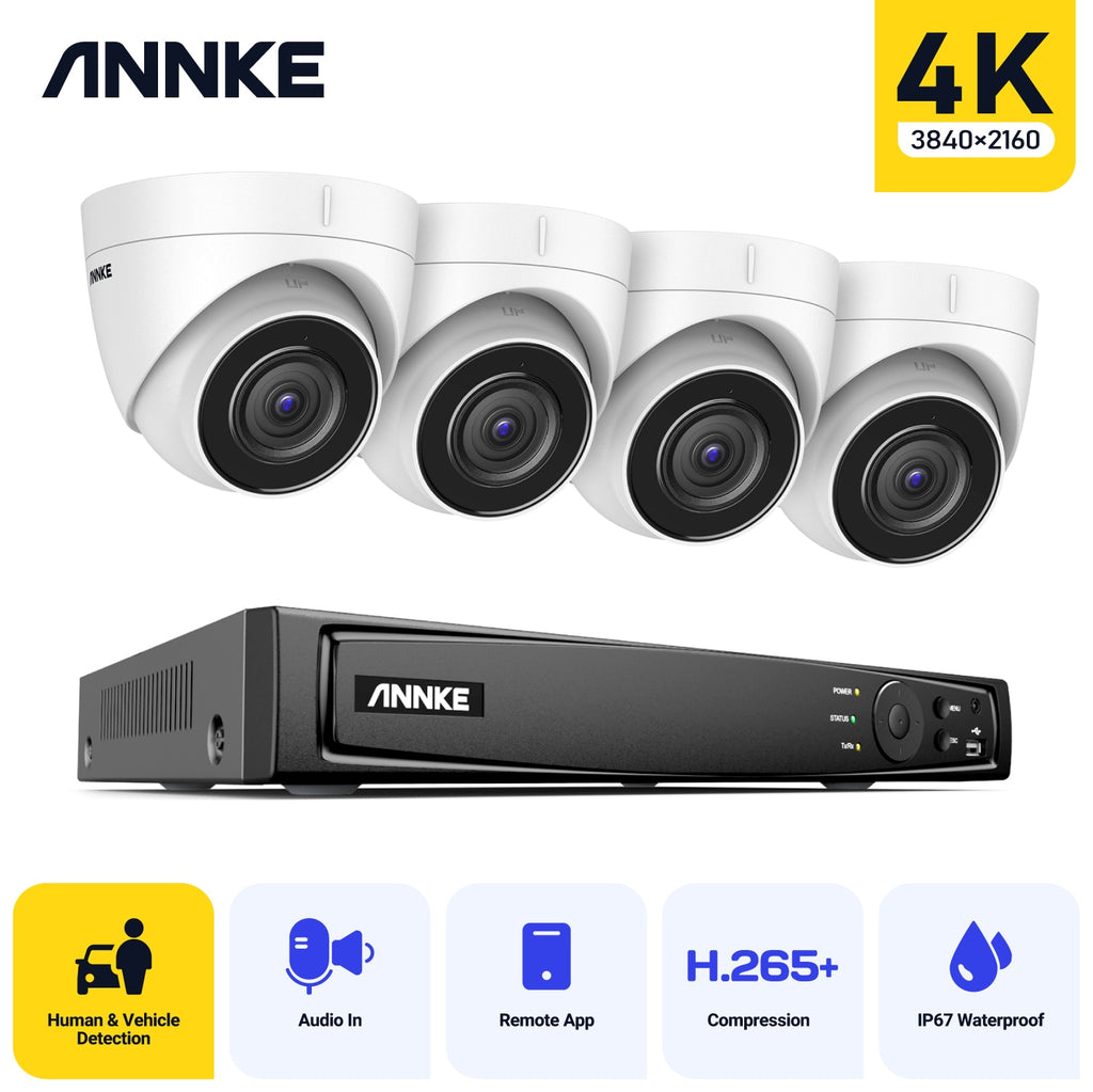 ANNKE 4K POE Video Surveillance Cameras System 8CH H.265+ 8MP NVR With 4K Security Camera CCTV Kit Audio Recording 8MP Ip camera