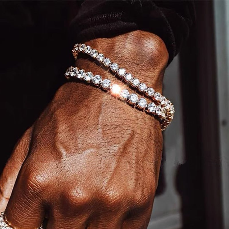 Hip Hop Iced Out 3/4/5mm Crystal Tennis Bracelet for Men Homme Trendy Punk Zirconia Men&#39;s Chain on The Hand Streetwear Jewelry