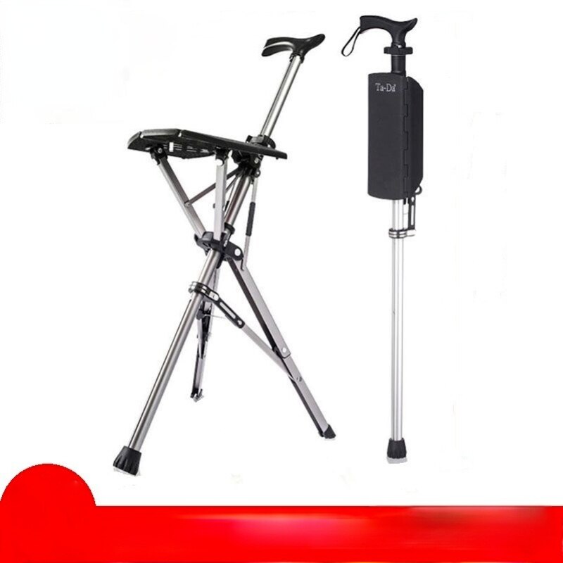 Folding Crutch Chair Elderly Hand Stool Light and Portable Delta Chair Can Sit Non-Slip Walking Stick