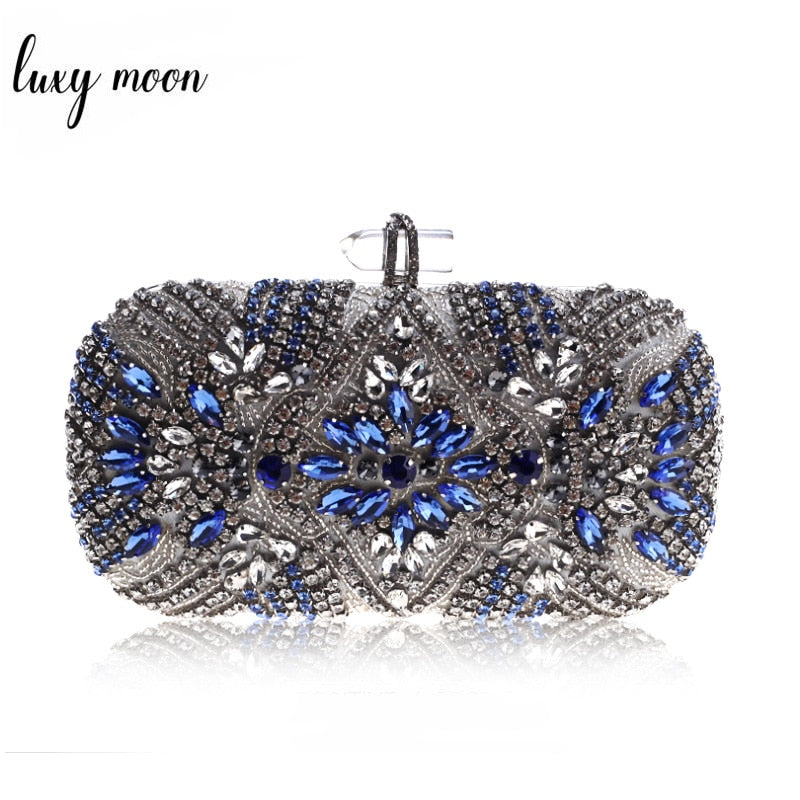 Women Clutch Party Luxury Blue Evening Bag Wedding Purse Crystal Chain Shoulder Bag High Quality Rhinestone Female Clutch