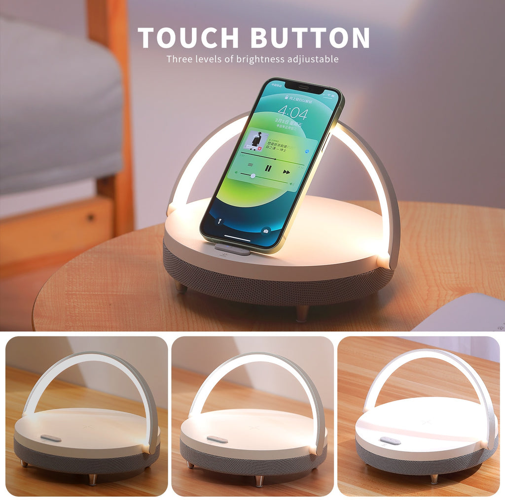 Wireless Charger Bluetooth Speaker Wooden Table Lamp High Power Mobile Phone Stand for IPhone 13 Wireless Charger Lamp Speaker