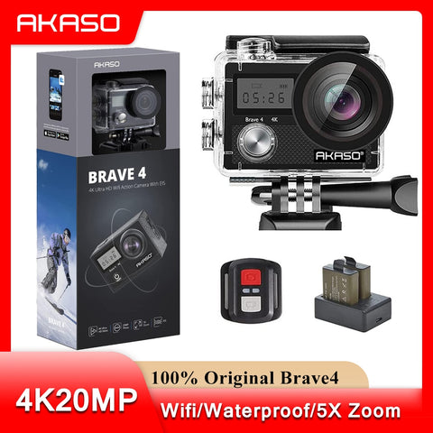AKASO Brave 4 Action camera Ultra HD 4K WiFi 2.0&quot; 170D 20MP Underwater Waterproof Helmet Cam Camera 4k Sports Camera in Store