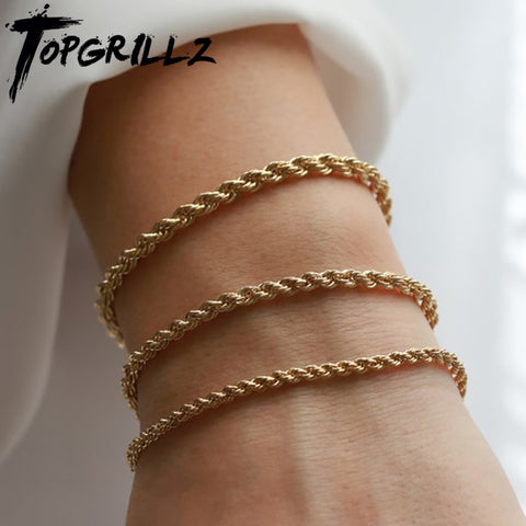 TOPGRILLZ 3/5mm Stainless Steel Rope Chain Bracelet Hip Hop Rock Fashion Jewelry Gift For Women Men