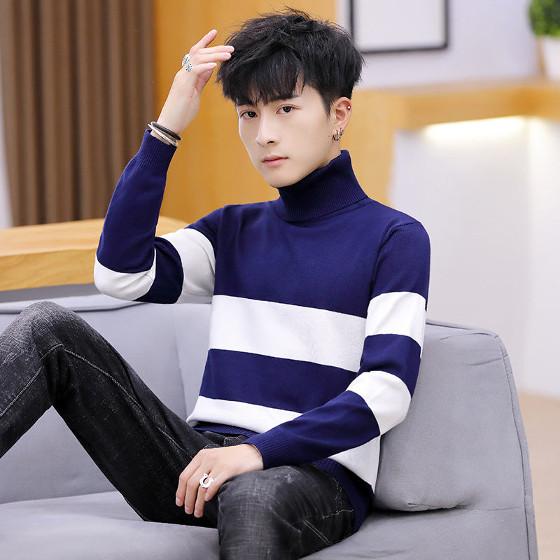 High Neck Striped Sweater Men. good looking high quality Fashion Men Top.