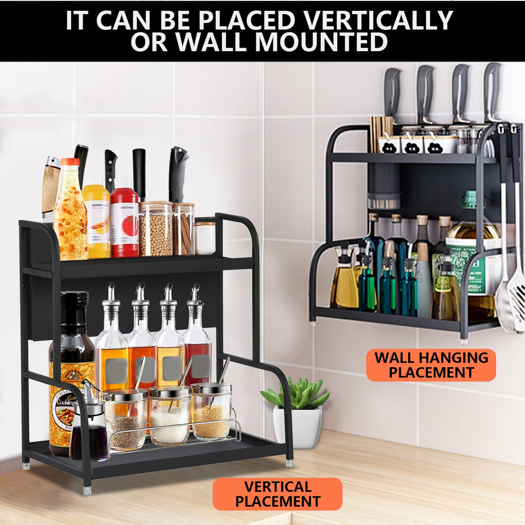 2-Tier Spice Rack Organizer For Countertop, Kitchen Storage Rack Stainless Steel