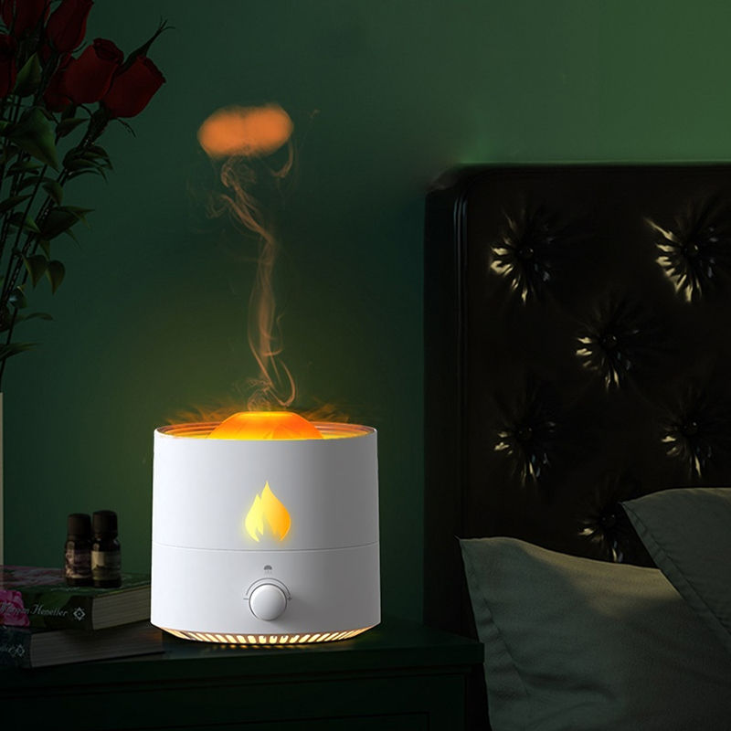 Top Office Custom Flame Night Light Aroma Diffuser 250ml Ultrasonic USB Fire Lamp Fragrance Jellyfish Air Humidifier