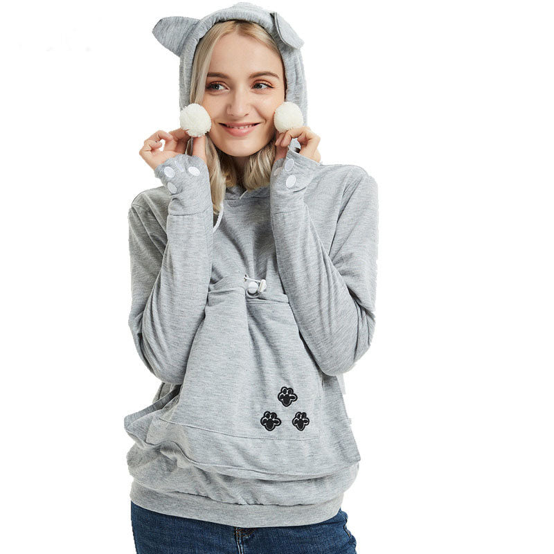 Cute Hoodies Pullover Sweatshirts With Pet Pocket For Cat Clothes Winter Women