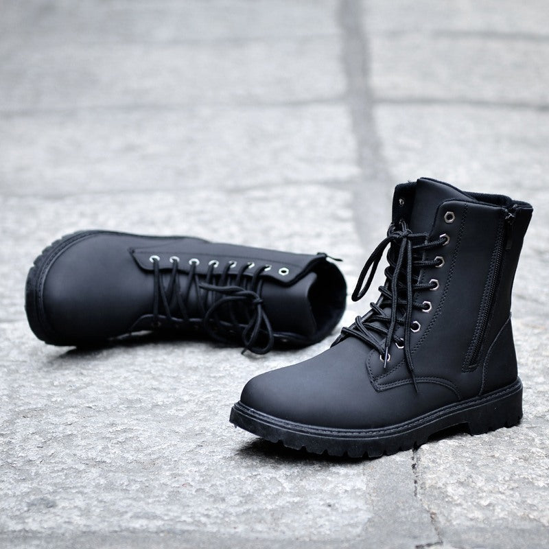 High-top Leather Boots British Style Tooling Boots