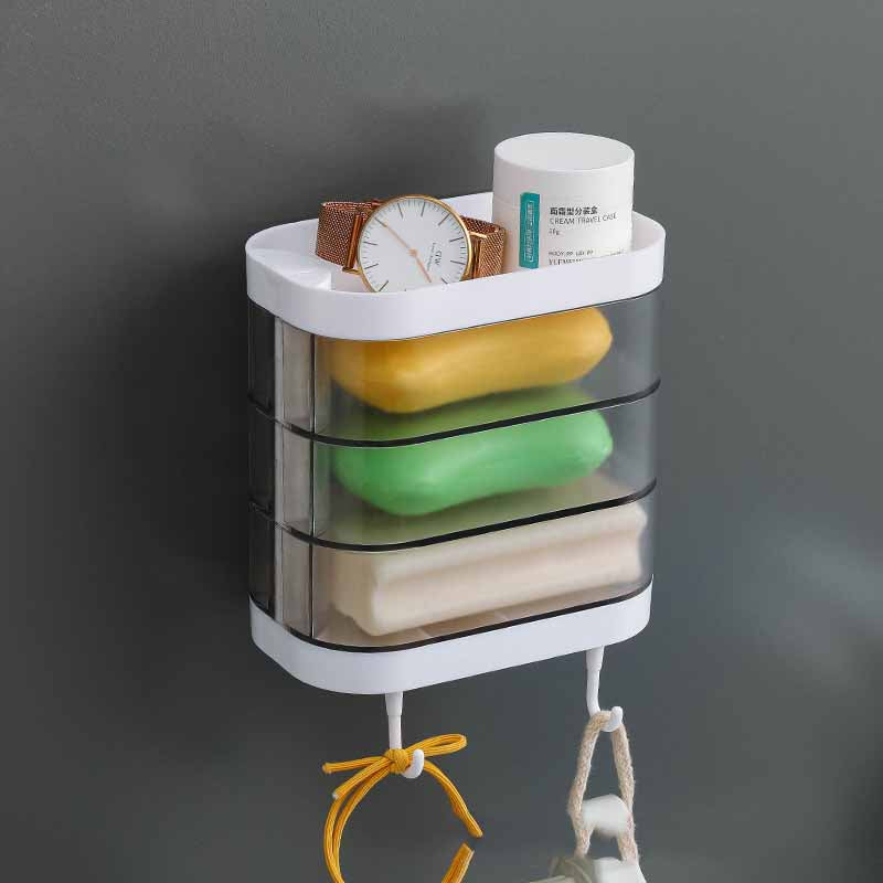 Bathroom Soap Box Wall-mounted Multi-layer Soap Box Toilet Rotatable Drain Soap Box Multifunctional Toiletry Rack Wall Shelf