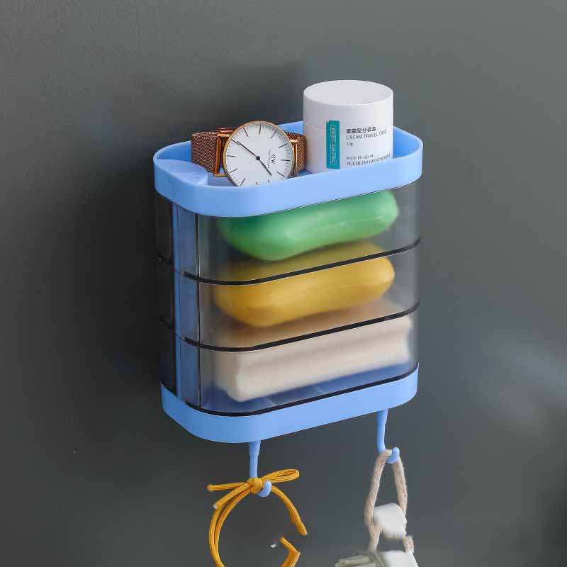 Bathroom Soap Box Wall-mounted Multi-layer Soap Box Toilet Rotatable Drain Soap Box Multifunctional Toiletry Rack Wall Shelf