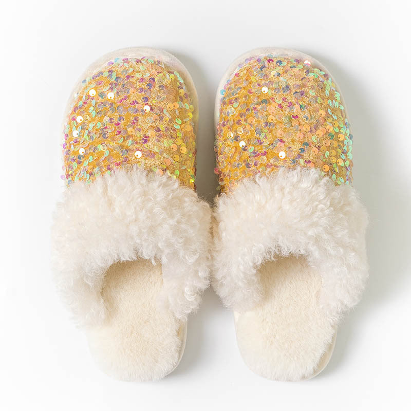 Women's Cotton Slippers Glitter Plush Slippers Indoor Thermal Women Slippers