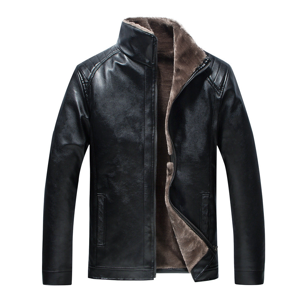 Men's Stand Collar Leather Jacket Plush Leisure. Warm best finishing & fashionable look.
