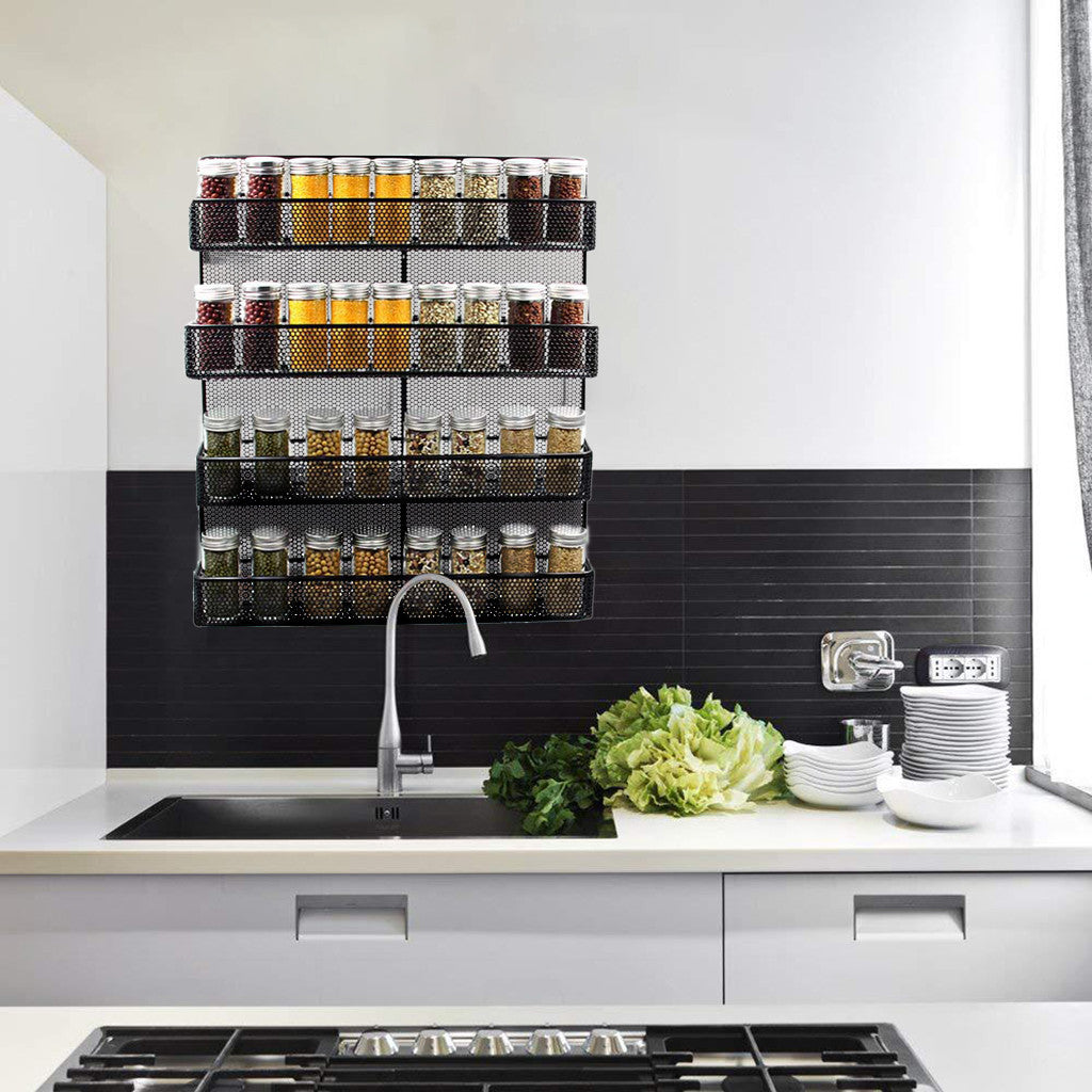 4-Layer Black Wall-Mounted Spice Rack For Cabinet Sideboard Doors