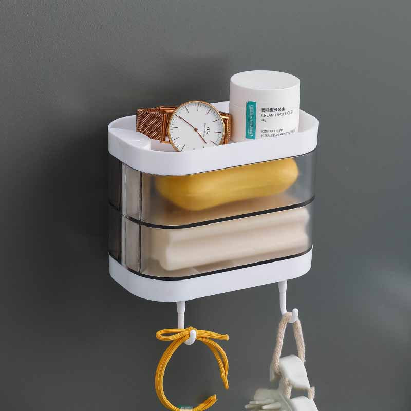 Bathroom Soap Box Wall-mounted Multi-layer Soap Box Toilet Rotatable Drain Soap Box Multifunctional Toiletry Rack Wall Shelf