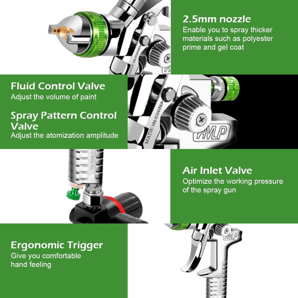 2008HVLP Paint Air Spray G un Kit Gravity Feed Car P-rimer 1.4MM~2.0MM Nozzle