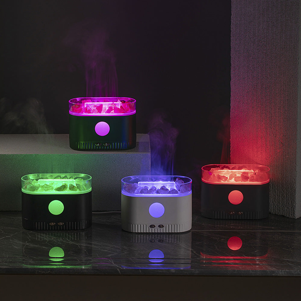 Humidifier Flame Salt Stone Aromatherapy Machine. Essential Oil Colorful RGB Light Flame Aroma Diffuser