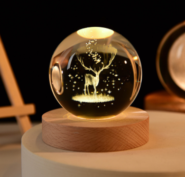 3D Luminous Inner Carved Crystal Ball Night Light Desktop Decoration