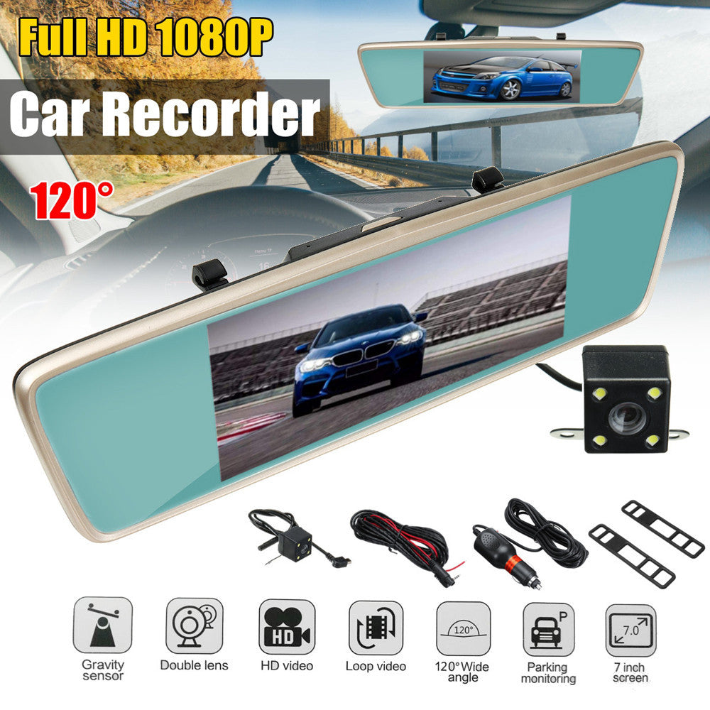 7.0 InchTouch Screen FHD 1080P Rear View Mirror Monitor Car DVR Camera Recorder