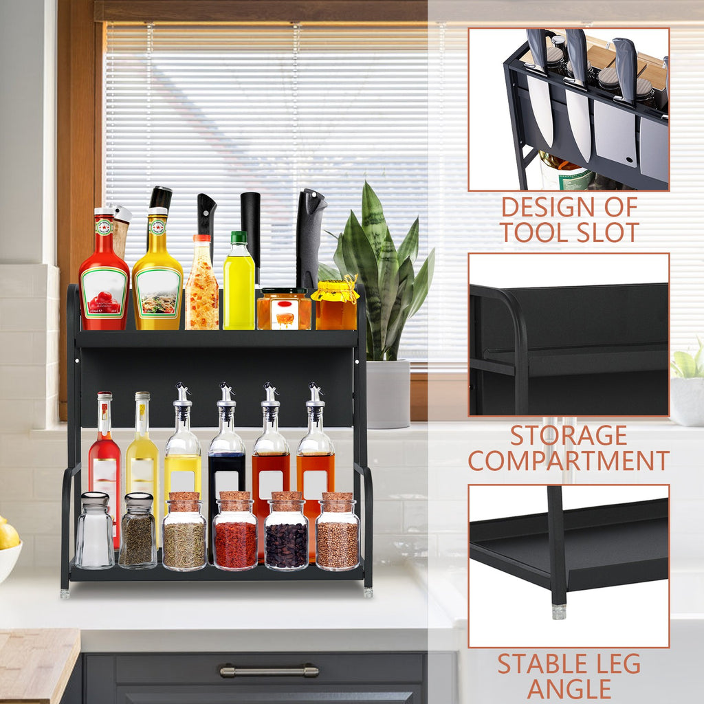 2-Tier Spice Rack Organizer For Countertop, Kitchen Storage Rack Stainless Steel