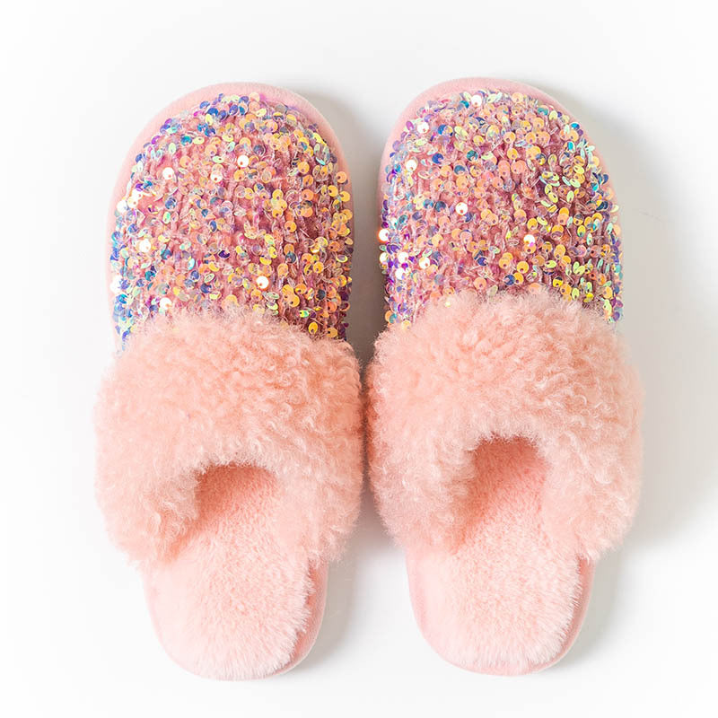 Women's Cotton Slippers Glitter Plush Slippers Indoor Thermal Women Slippers