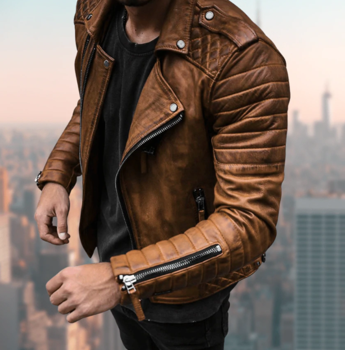 Men's PU Punk Stand Collar Leather Jacket. Quality leather jacket fashionable looking.