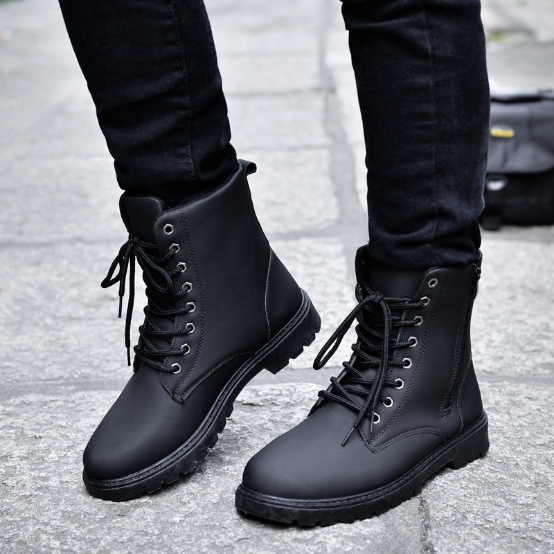 High-top Leather Boots British Style Tooling Boots