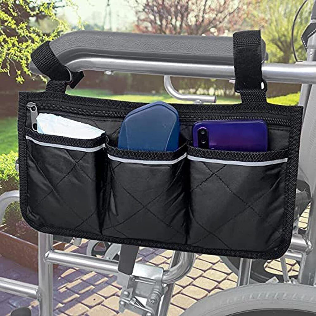 Outdoor Wheelchair Side Pouch Storage Bag Armrest Pocket Organizer Holder Pack