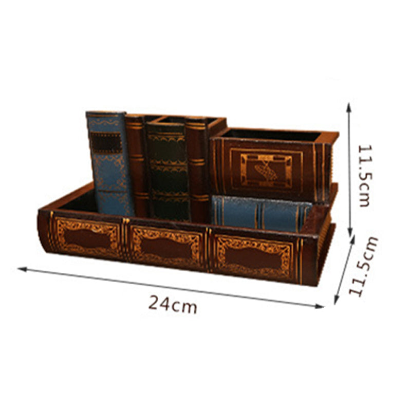 Retro Wood Pen Holder Book Shape Desk Organizer