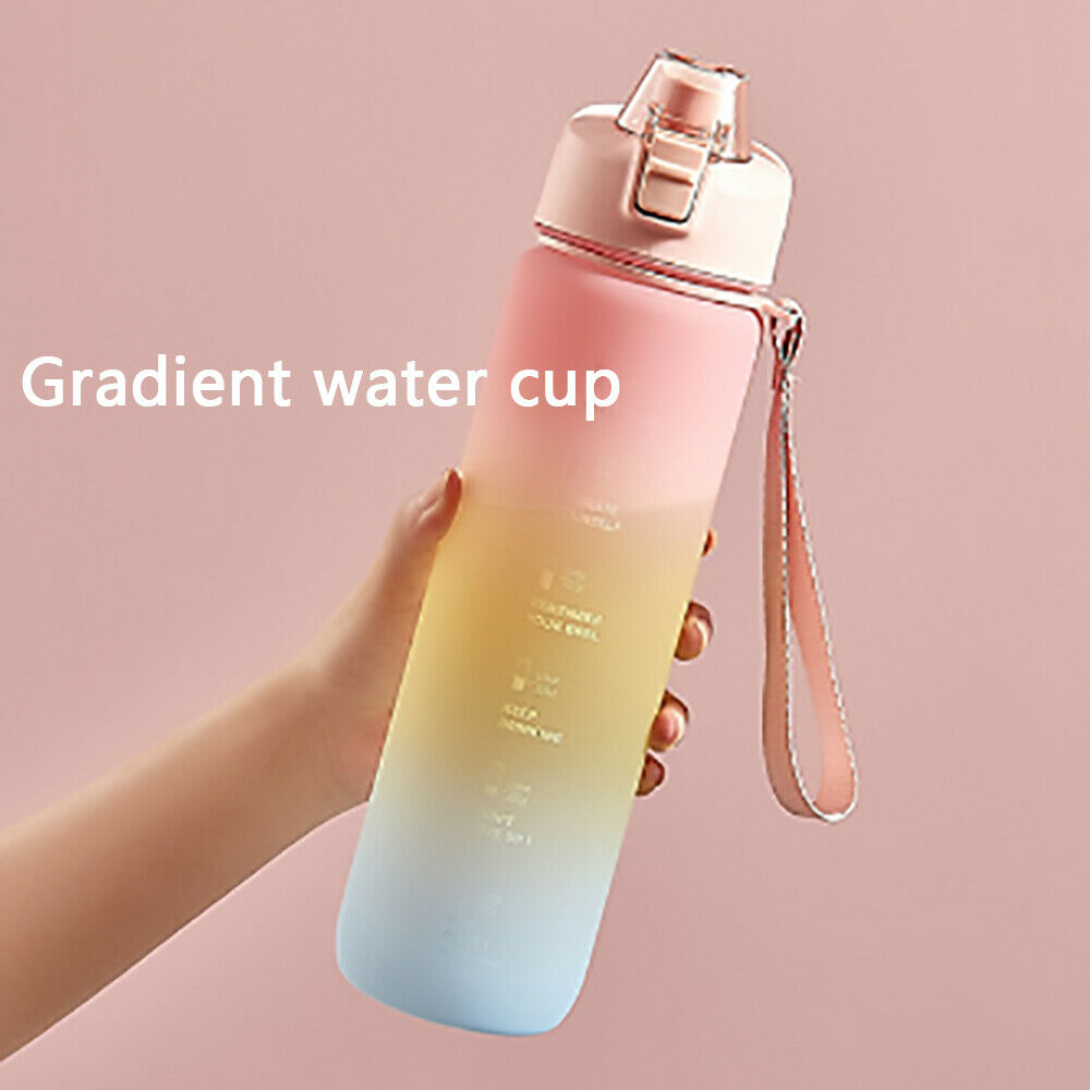 Large-Capacity Water Cup With Bouncing Lid, Time Scale Reminder, Frosted Leak-Proof Cup, Outdoor Sports Fitness Couple Water