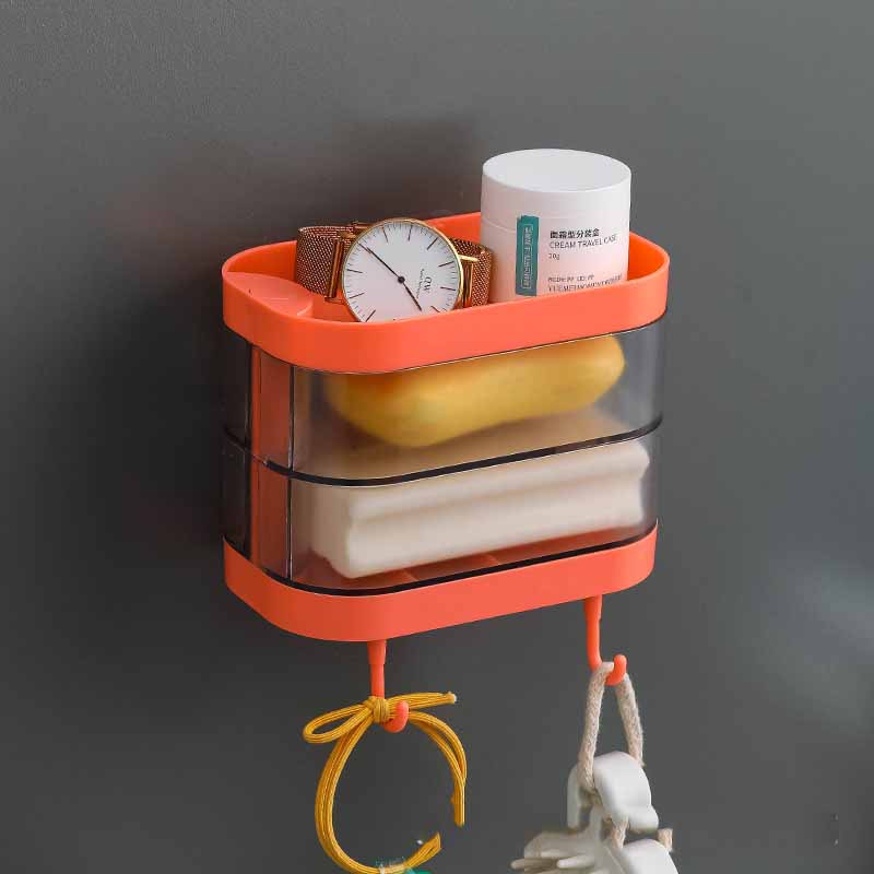 Bathroom Soap Box Wall-mounted Multi-layer Soap Box Toilet Rotatable Drain Soap Box Multifunctional Toiletry Rack Wall Shelf