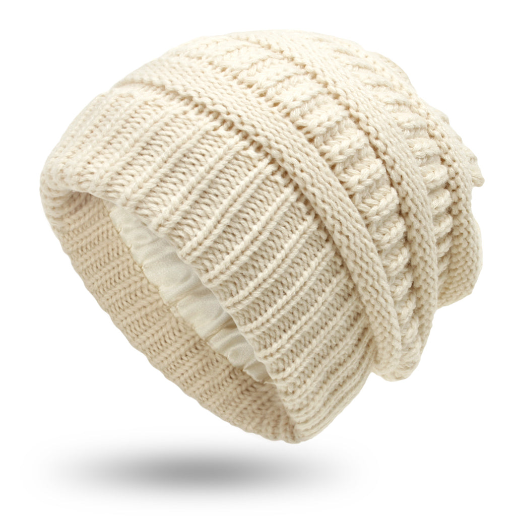 Hats Women's Protective Hairstyles, Warm Woolen Knit Satin Hats